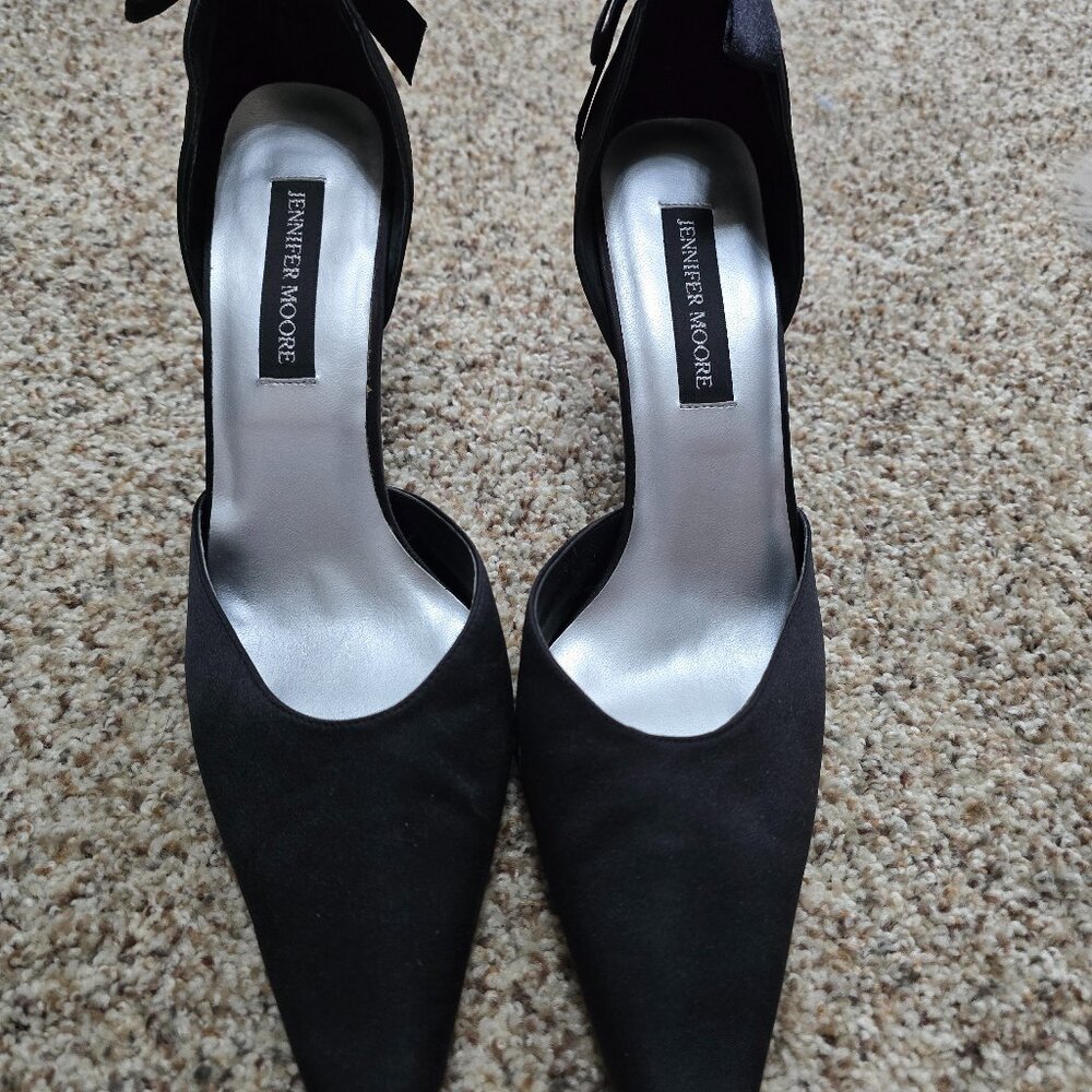 Vintage Jennifer Moore Black Satin Lace-up Detail Heels Size 10M